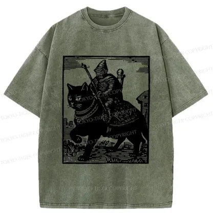 Tokyo-Tiger Knight Riding A Cat Washed T-Shirt
