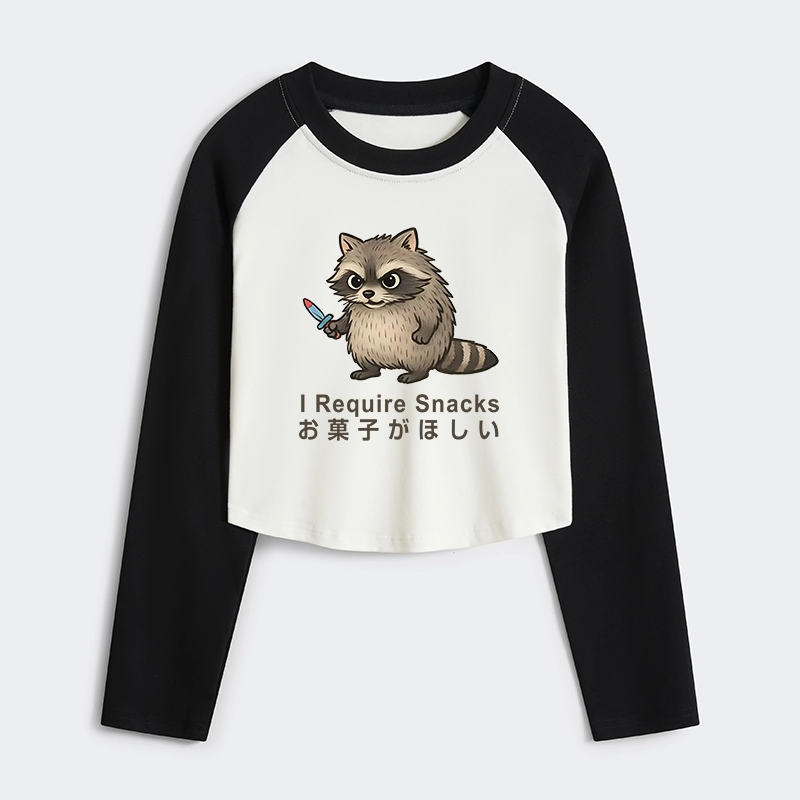 Tokyo-Tiger Raccoons Need Snacks Funny Women's Crop Raglan T-Shirt