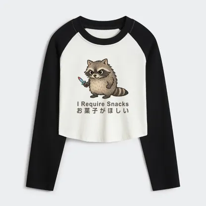 Tokyo-Tiger Raccoons Need Snacks Funny Women's Crop Raglan T-Shirt