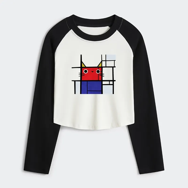 Tokyo-Tiger Abstract Art Cat Women's Crop Raglan T-Shirt