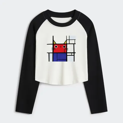 Tokyo-Tiger Abstract Art Cat Women's Crop Raglan T-Shirt