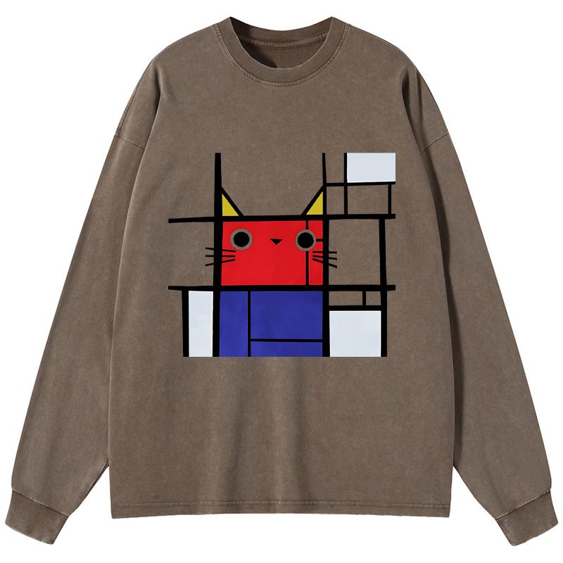 Tokyo-Tiger Abstract Art Cat Washed Long Sleeve T-Shirt