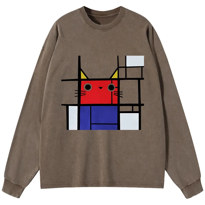 Tokyo-Tiger Abstract Art Cat Washed Long Sleeve T-Shirt