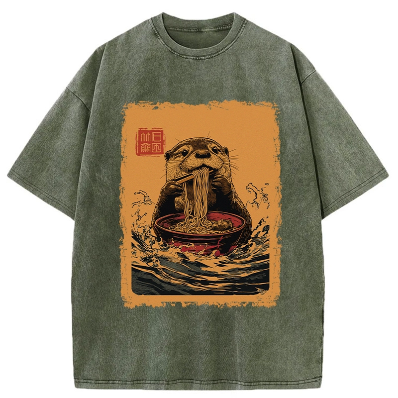 Tokyo-Tiger Ramen Lover Otter Washed T-Shirt