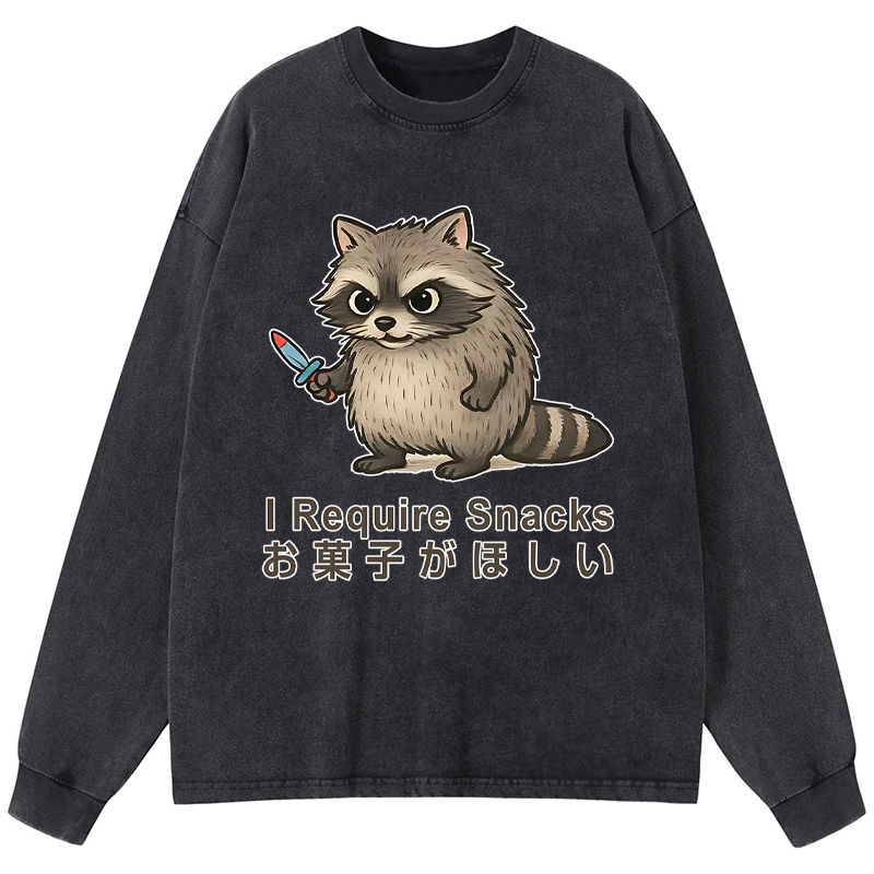 Tokyo-Tiger Raccoons Need Snacks Funny Washed Long Sleeve T-Shirt