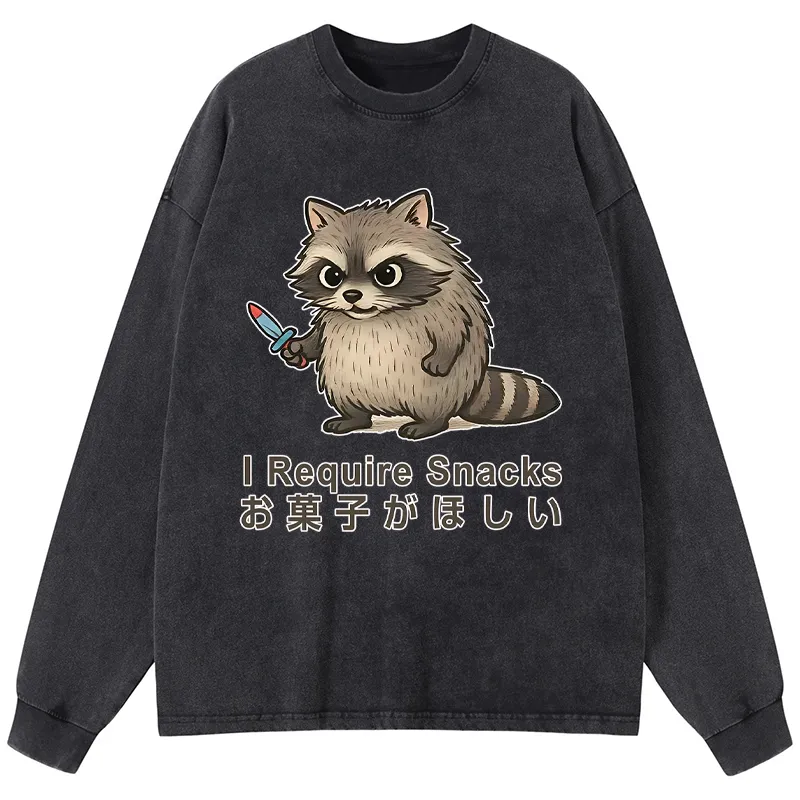 Tokyo-Tiger Raccoons Need Snacks Funny Washed Long Sleeve T-Shirt