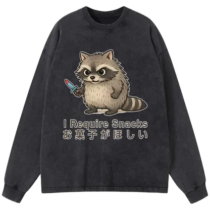 Tokyo-Tiger Raccoons Need Snacks Funny Washed Long Sleeve T-Shirt