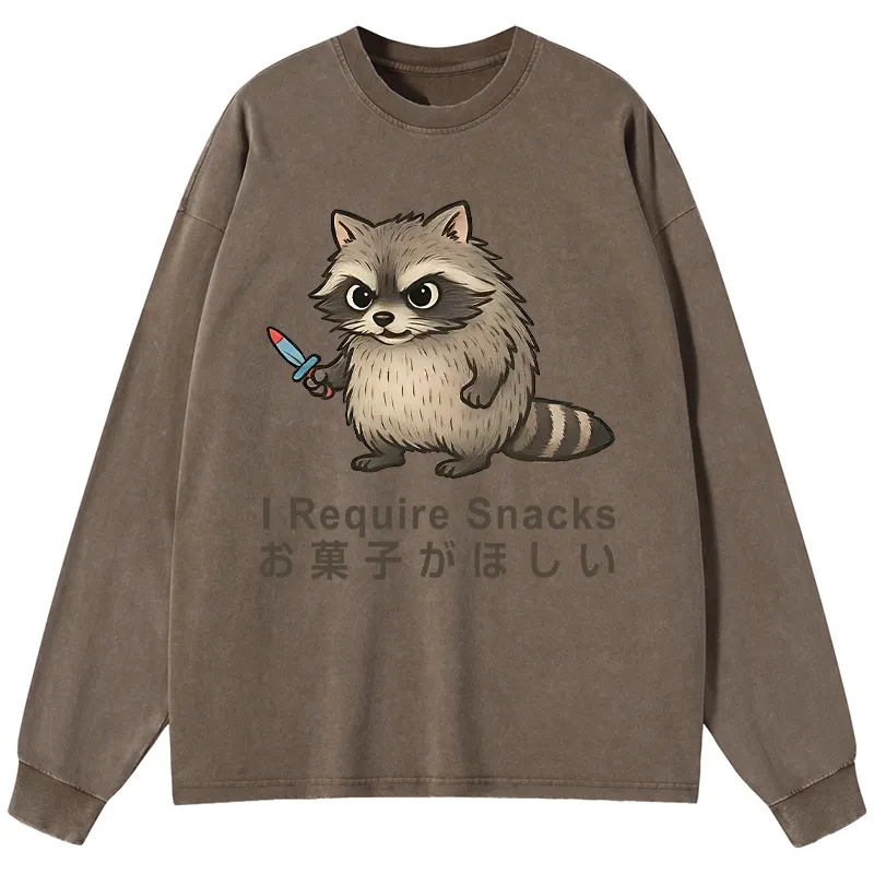 Tokyo-Tiger Raccoons Need Snacks Funny Washed Long Sleeve T-Shirt