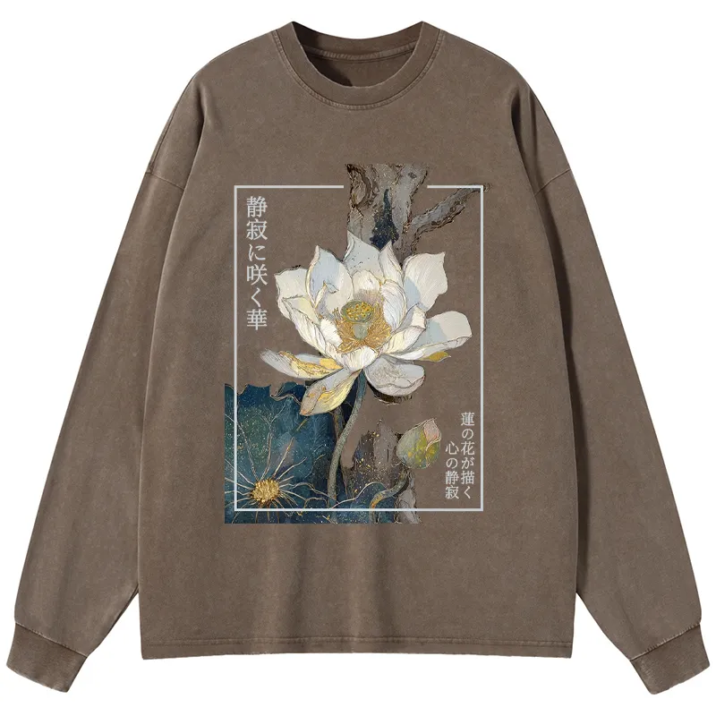 Tokyo-Tiger Blooming Lotus Japan Washed Long Sleeve T-Shirt