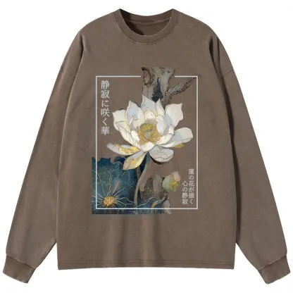 Tokyo-Tiger Blooming Lotus Japan Washed Long Sleeve T-Shirt