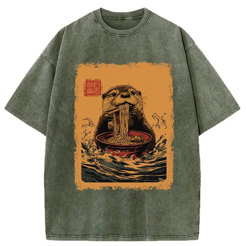Tokyo-Tiger Ramen Lover Otter Washed T-Shirt
