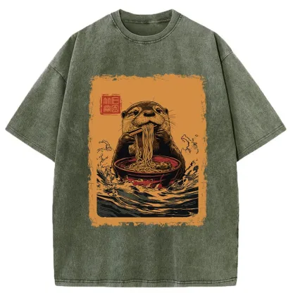 Tokyo-Tiger Ramen Lover Otter Washed T-Shirt