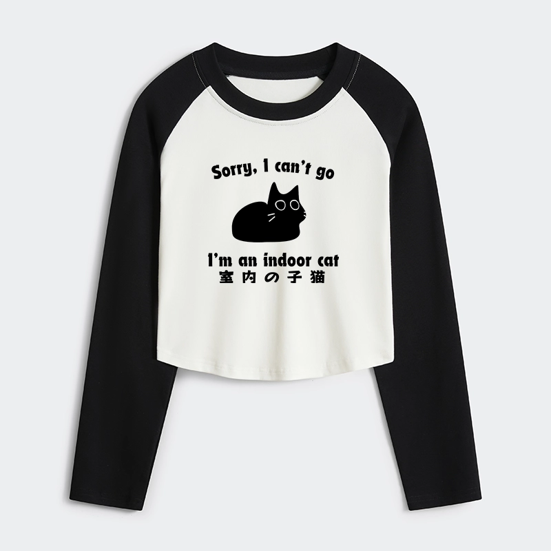 Tokyo-Tiger Indoor Kitten Women's Crop Raglan T-Shirt