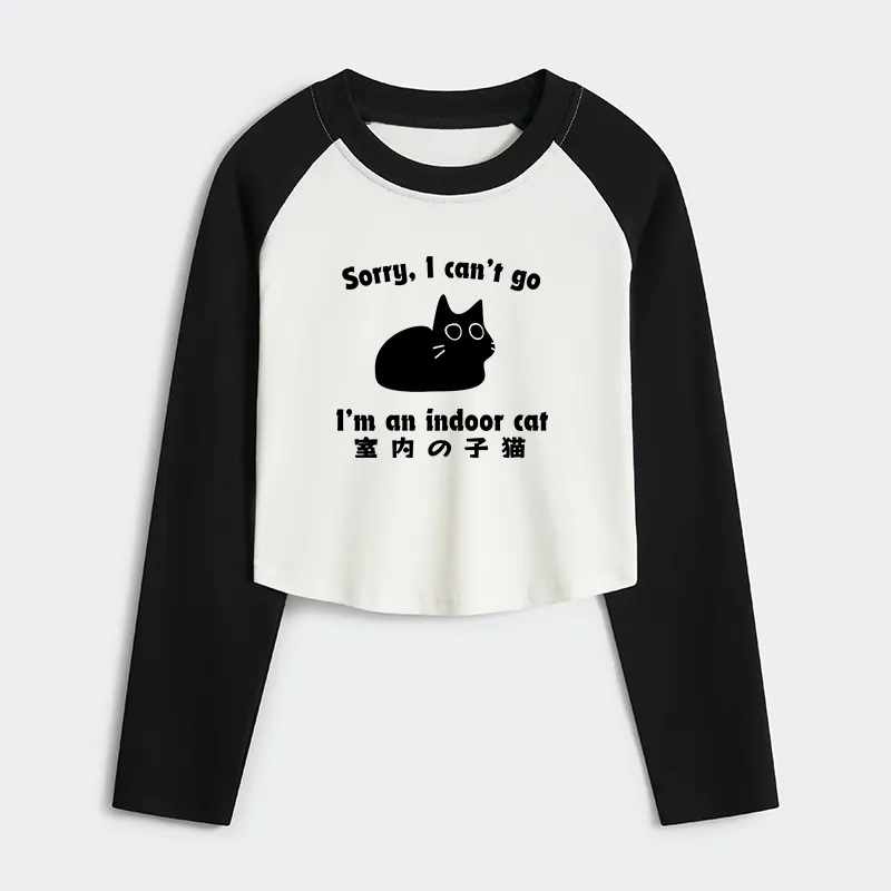 Tokyo-Tiger Indoor Kitten Women's Crop Raglan T-Shirt