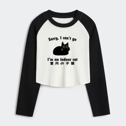 Tokyo-Tiger Indoor Kitten Women's Crop Raglan T-Shirt