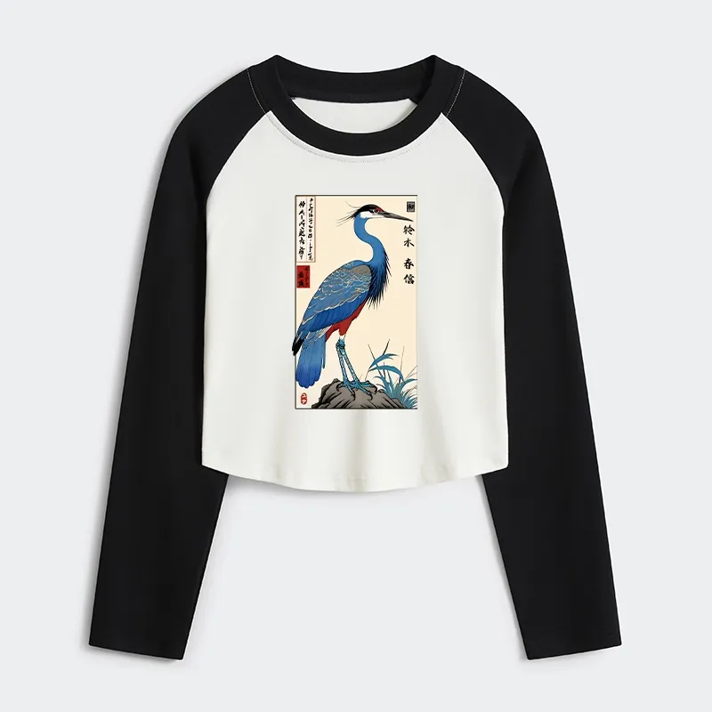 Tokyo-Tiger Colorful Crane Women's Crop Raglan T-Shirt