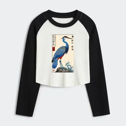 Tokyo-Tiger Colorful Crane Women's Crop Raglan T-Shirt
