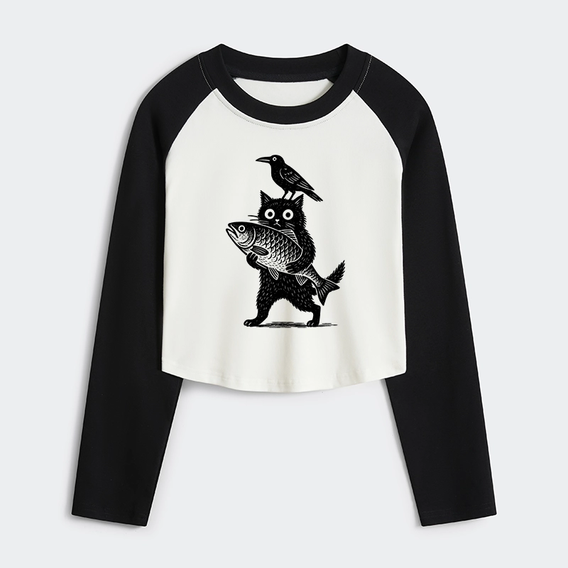 Tokyo-Tiger Black Animals Funny Women's Crop Raglan T-Shirt