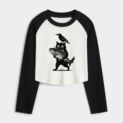 Tokyo-Tiger Black Animals Funny Women's Crop Raglan T-Shirt