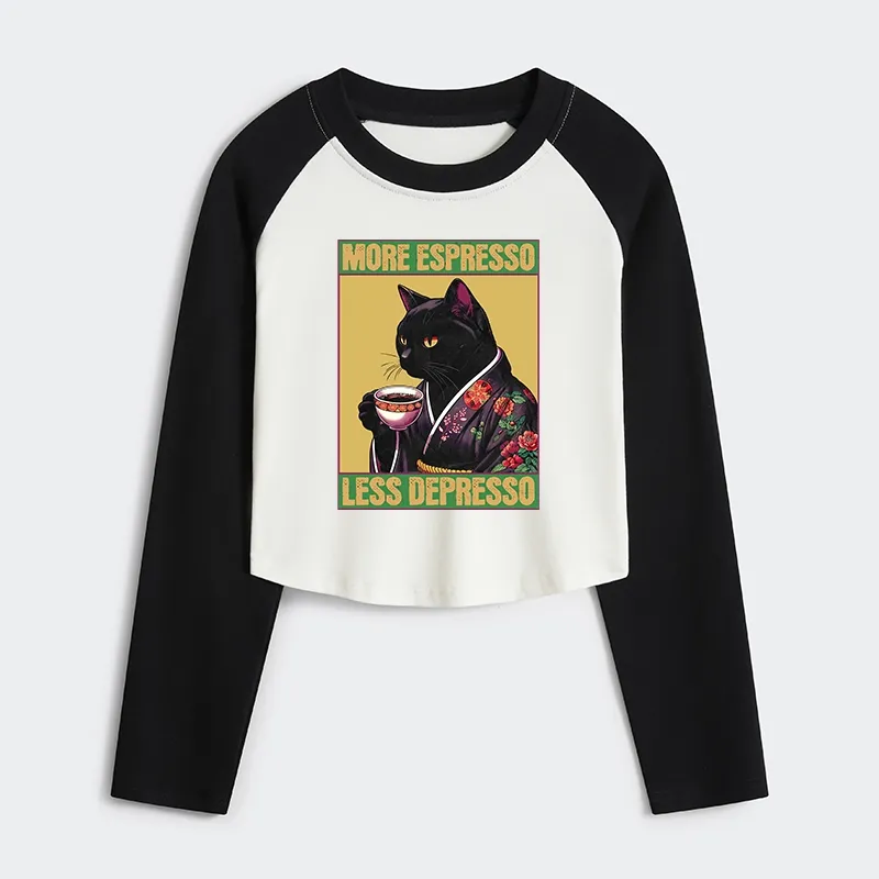 Tokyo-Tiger Up Caffeine Down Depression Women's Crop Raglan T-Shirt