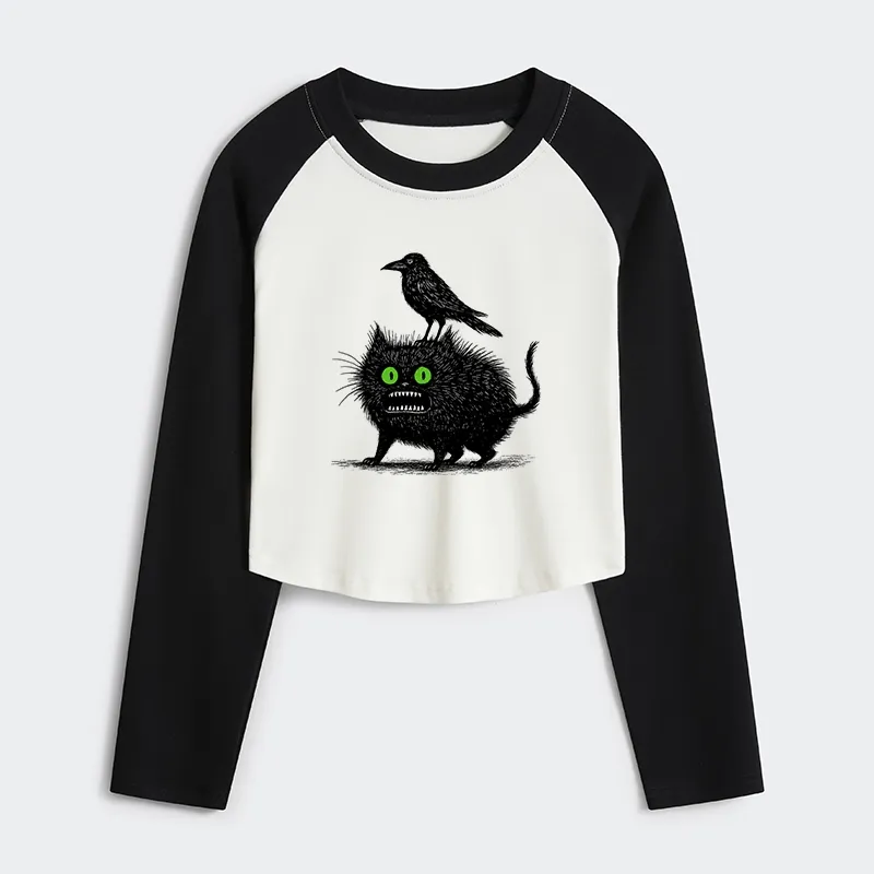 Tokyo-Tiger Crow And Black Cat Women's Crop Raglan T-Shirt
