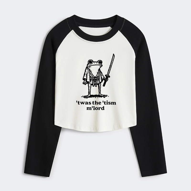 Tokyo-Tiger Focused Samurai Frog Women's Crop Raglan T-Shirt