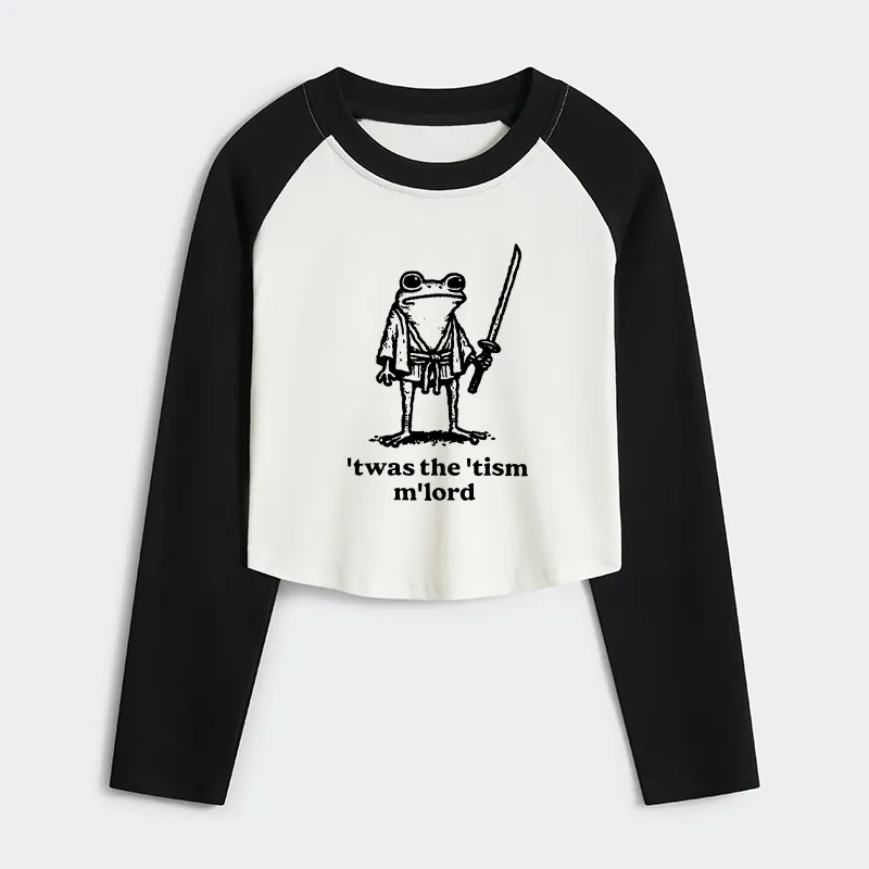 Tokyo-Tiger Focused Samurai Frog Women's Crop Raglan T-Shirt