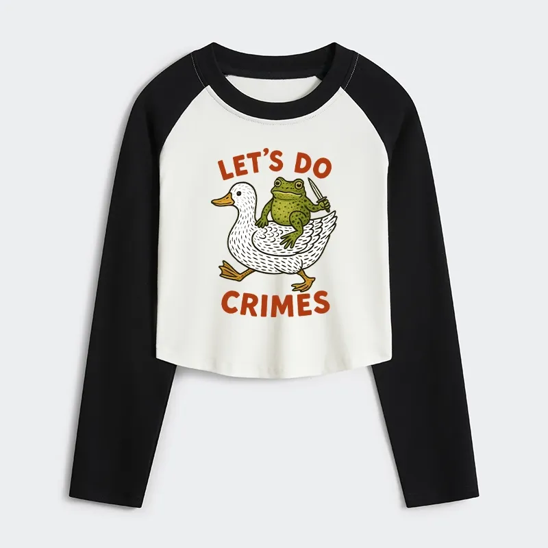 Tokyo-Tiger Frog Ready To Commit Crime Women's Crop Raglan T-Shirt