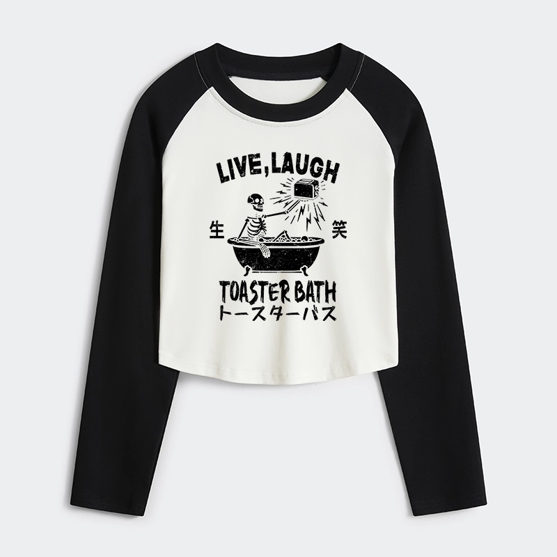 Tokyo-Tiger Funny Electric Shock Skeleton Women's Crop Raglan T-Shirt