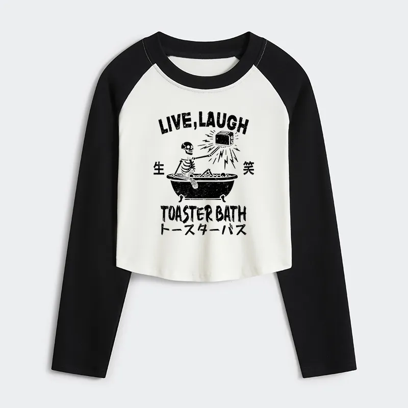 Tokyo-Tiger Funny Electric Shock Skeleton Women's Crop Raglan T-Shirt