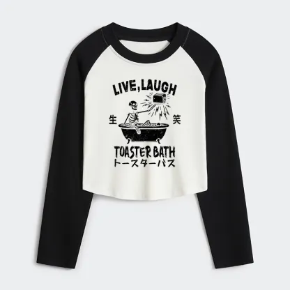 Tokyo-Tiger Funny Electric Shock Skeleton Women's Crop Raglan T-Shirt