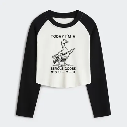 Tokyo-Tiger Serious Stupid Goose Women's Crop Raglan T-Shirt