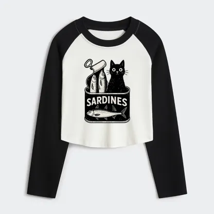 Tokyo-Tiger Cat And Canned Fish Women's Crop Raglan T-Shirt