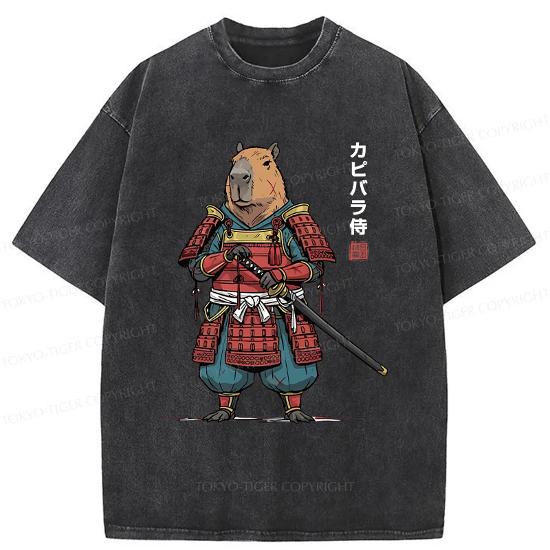 Tokyo-Tiger Capybara Samurai Washed T-Shirt