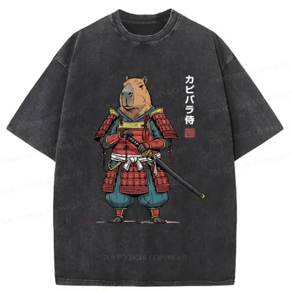 Tokyo-Tiger Capybara Samurai Washed T-Shirt
