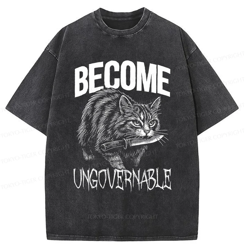 Tokyo-Tiger Uncontrolled Cat Funny Washed T-Shirt