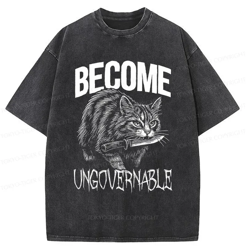 Tokyo-Tiger Uncontrolled Cat Funny Washed T-Shirt