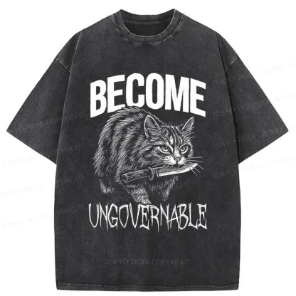 Tokyo-Tiger Uncontrolled Cat Funny Washed T-Shirt
