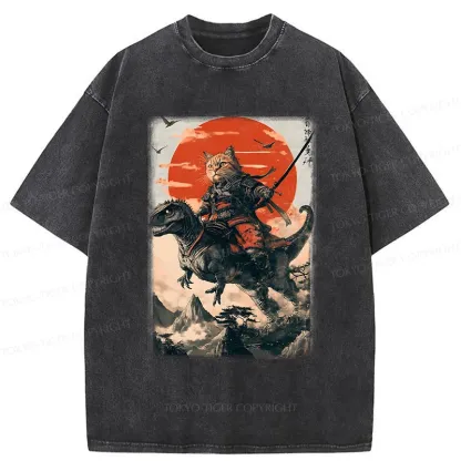 Tokyo-Tiger Brave Cat Samurai Washed T-Shirt