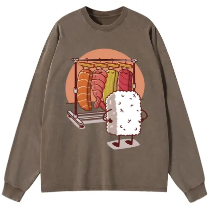 Tokyo-Tiger Which One Should I Wear Today Washed Long Sleeve T-Shirt