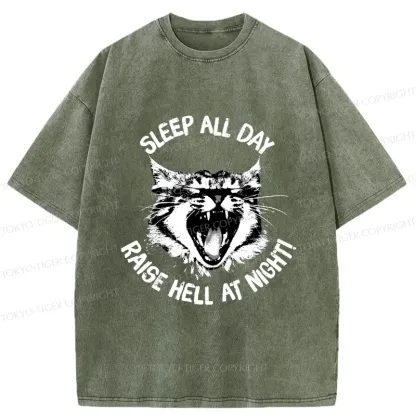 Tokyo-Tiger Cat Wreaking Havoc At Night Washed T-Shirt