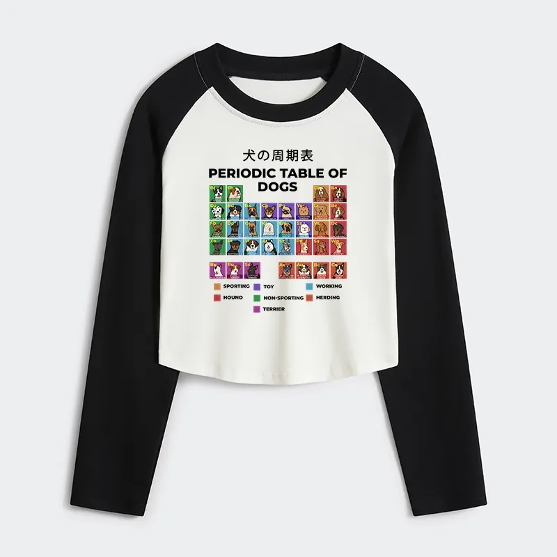 Tokyo-Tiger Periodic Table Of Dogs Women's Crop Raglan T-Shirt