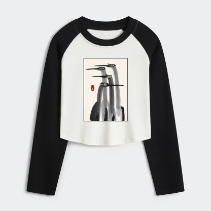 Tokyo-Tiger Japanese Crane Poster Women's Crop Raglan T-Shirt