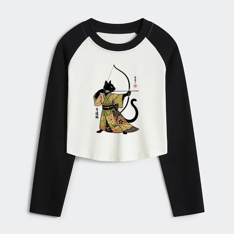 Tokyo-Tiger Japan Cat Archery Women's Crop Raglan T-Shirt