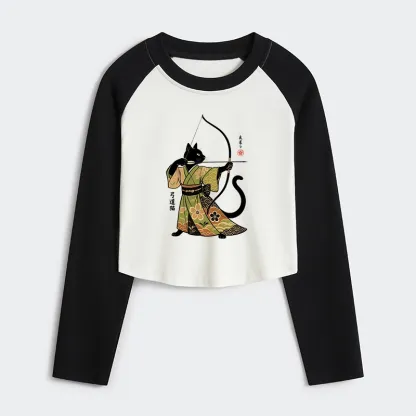 Tokyo-Tiger Japan Cat Archery Women's Crop Raglan T-Shirt