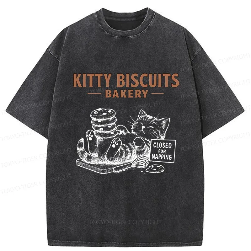 Tokyo-Tiger Cat Bakery Funny Washed T-Shirt