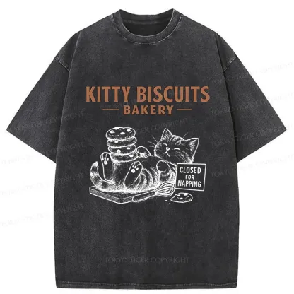 Tokyo-Tiger Cat Bakery Funny Washed T-Shirt