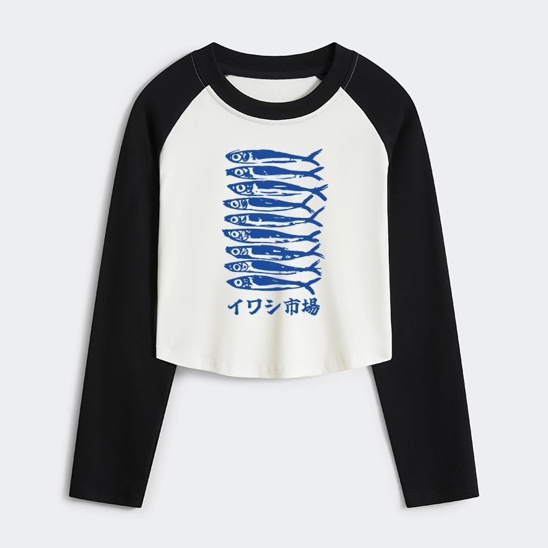 Trendy Japanese Crop Raglan Long Sleeve T-Shirt for Women – tokyo
