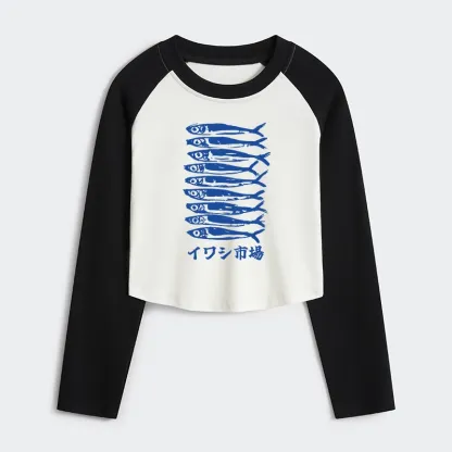 Tokyo-Tiger Sardine Market Women's Crop Raglan T-Shirt