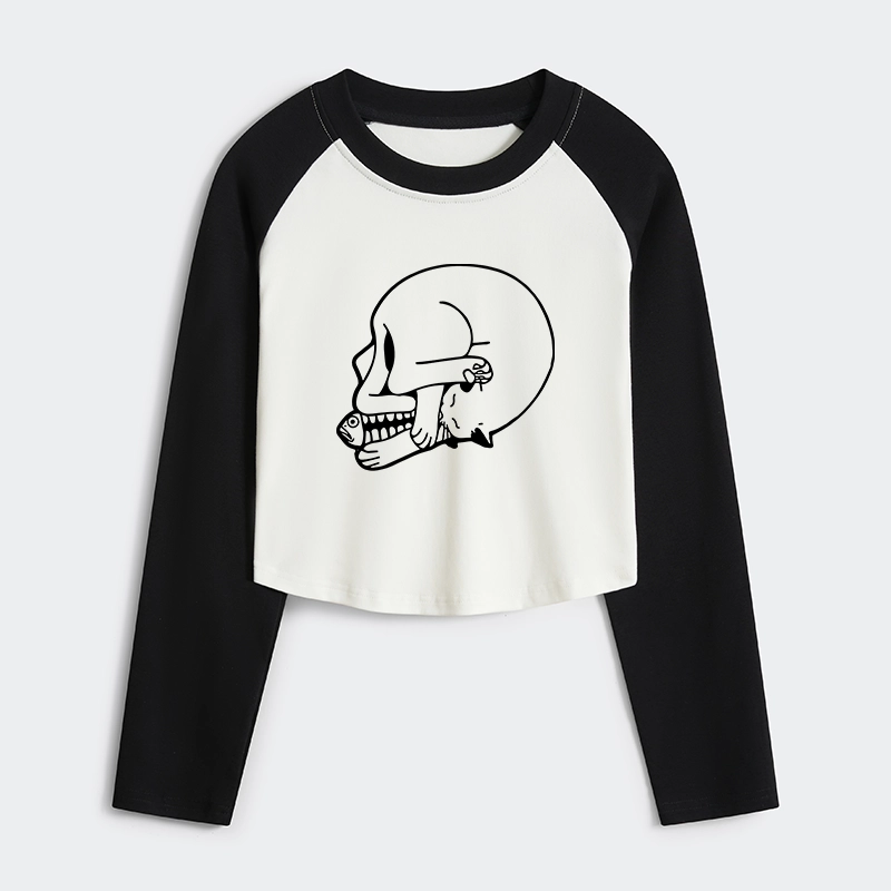 Trendy Japanese Crop Raglan Long Sleeve T-Shirt for Women – tokyo